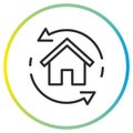 icon of home update 360, house maintenance, tech sync buildings, thin line symbol Royalty Free Stock Photo